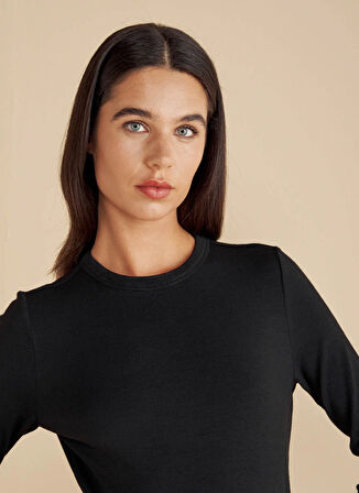 Brooks Brothers Bisiklet Yaka Siyah Kadın Bluz Bisiklet Yaka Örme Yün Bluz