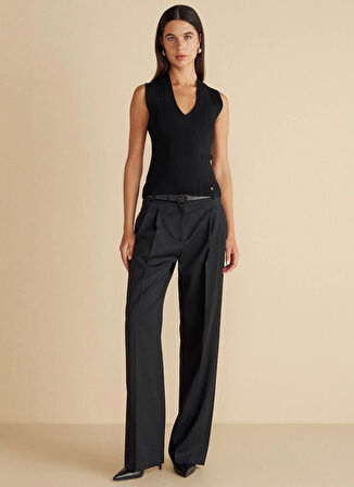 Brooks Brothers V Yaka Standart Siyah Kadın Kazak Derin V Yaka Rayon Triko Bluz