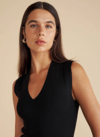 Brooks Brothers V Yaka Standart Siyah Kadın Kazak Derin V Yaka Rayon Triko Bluz