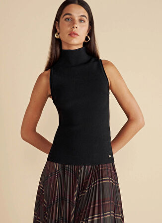 Brooks Brothers Balıkçı Yaka Standart Siyah Kadın Kazak Balıkçı Yaka Kolsuz Rayon Kazak