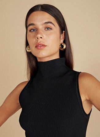 Brooks Brothers Balıkçı Yaka Standart Siyah Kadın Kazak Balıkçı Yaka Kolsuz Rayon Kazak