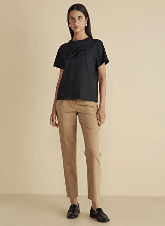 Brooks Brothers Bisiklet Yaka Baskılı Siyah Kadın T-Shirt Bisiklet Yaka Flok Baskılı T-shirt