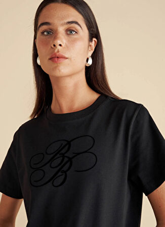 Brooks Brothers Bisiklet Yaka Baskılı Siyah Kadın T-Shirt Bisiklet Yaka Flok Baskılı T-shirt