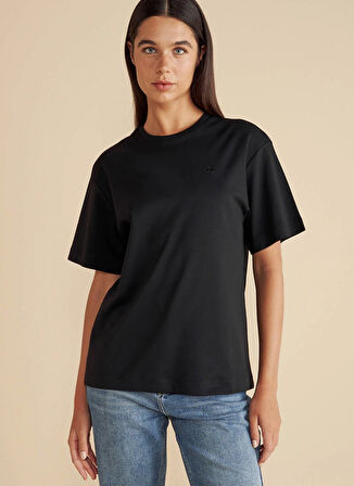 Brooks Brothers Bisiklet Yaka Siyah Kadın T-Shirt Bisiklet Yaka Oversize T-shirt