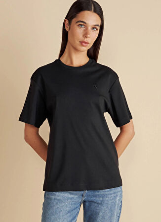Brooks Brothers Bisiklet Yaka Siyah Kadın T-Shirt Bisiklet Yaka Oversize T-shirt