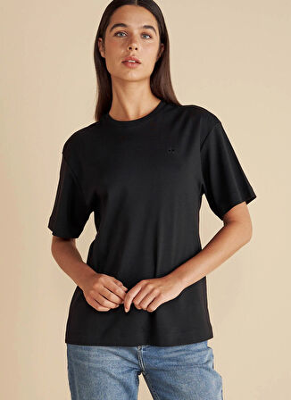 Brooks Brothers Bisiklet Yaka Siyah Kadın T-Shirt Bisiklet Yaka Oversize T-shirt