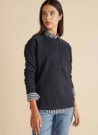 Brooks Brothers Bisiklet Yaka Nakışlı Lacivert Kadın Sweatshırt Bisiklet Yaka Önü BB Nakışlı Sweats