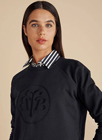 Brooks Brothers Bisiklet Yaka Nakışlı Lacivert Kadın Sweatshırt Bisiklet Yaka Önü BB Nakışlı Sweats