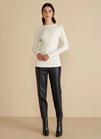 Brooks Brothers Kayık Yaka Ekru Kadın Bluz Kayık Yaka Örme Yün Bluz