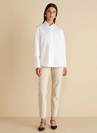 Brooks Brothers Oversize Gömlek Yaka Beyaz Kadın Gömlek %100 Pamuk Arkası Düğme Detaylı Göm