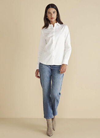 Brooks Brothers Slim Fit Gömlek Yaka Beyaz Kadın Gömlek Logo Nakışlı Business Gömlek