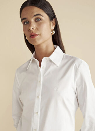 Brooks Brothers Slim Fit Gömlek Yaka Beyaz Kadın Gömlek Logo Nakışlı Business Gömlek