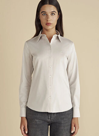 Brooks Brothers Slim Fit Gömlek Yaka Gri Kadın Gömlek Logo Nakışlı Business Gömlek