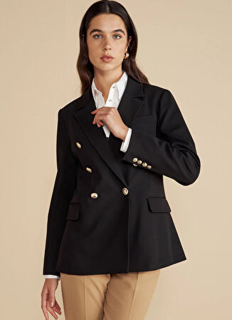 Brooks Brothers Slim Fit Siyah Kadın Ceket Metal Düğmeli Sivri Yakalı Kruvaze