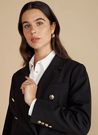 Brooks Brothers Slim Fit Siyah Kadın Ceket Metal Düğmeli Sivri Yakalı Kruvaze