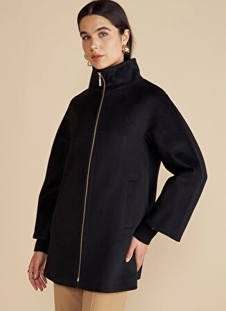 Brooks Brothers Siyah Kadın Kaban Dik Yakalı Kısa Yün Kaban