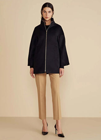 Brooks Brothers Siyah Kadın Kaban Dik Yakalı Kısa Yün Kaban