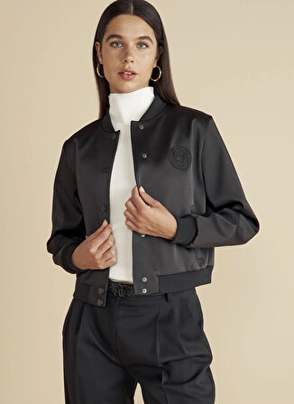 Brooks Brothers Siyah Kadın Mont Tel Kırma Patchli Logo Astarlı Sate