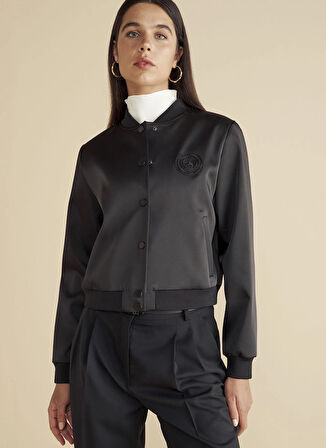 Brooks Brothers Siyah Kadın Mont Tel Kırma Patchli Logo Astarlı Sate