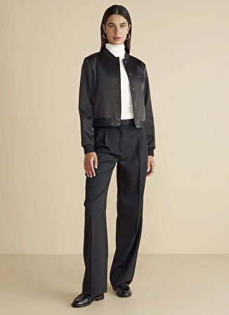 Brooks Brothers Siyah Kadın Mont Tel Kırma Patchli Logo Astarlı Sate