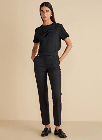 Brooks Brothers Normal Bel Regular Fit Siyah Kadın Pantolon Regular Fit Pileli Basic Pantolon