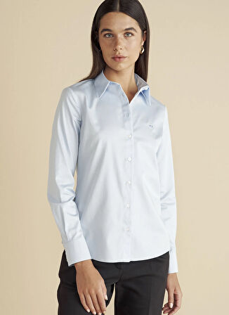 Brooks Brothers Slim Fit Gömlek Yaka Mavi Kadın Gömlek Logo Nakışlı Business Gömlek