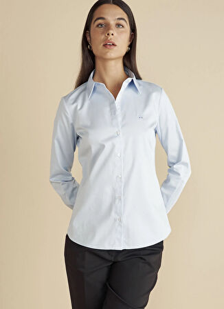 Brooks Brothers Slim Fit Gömlek Yaka Mavi Kadın Gömlek Logo Nakışlı Business Gömlek