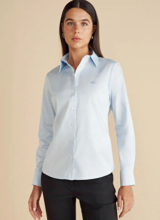 Brooks Brothers Slim Fit Gömlek Yaka Mavi Kadın Gömlek Logo Nakışlı Business Gömlek