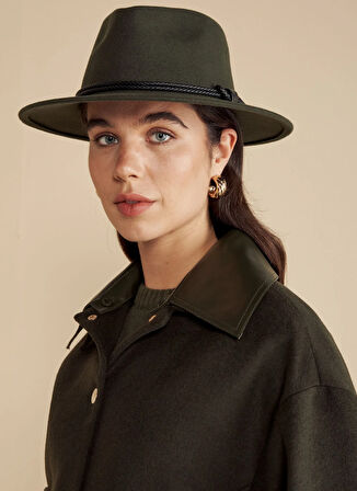 Brooks Brothers Haki Kadın Mont Çıkartılabilir Deri Yakalı Yün Kısa