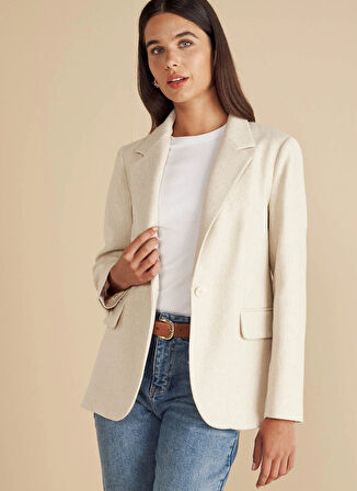 Brooks Brothers Standart Bej Kadın Ceket Arkası Düğme Detaylı Balıksırtı Des