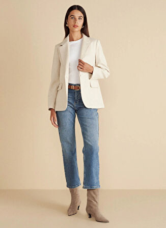 Brooks Brothers Standart Bej Kadın Ceket Arkası Düğme Detaylı Balıksırtı Des