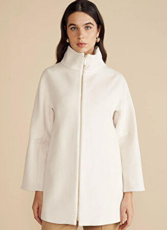 Brooks Brothers Ekru Kadın Kaban Dik Yakalı Kısa Yün Kaban