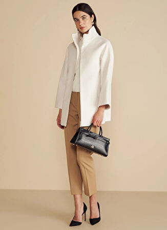 Brooks Brothers Ekru Kadın Kaban Dik Yakalı Kısa Yün Kaban