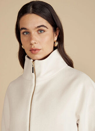 Brooks Brothers Ekru Kadın Kaban Dik Yakalı Kısa Yün Kaban