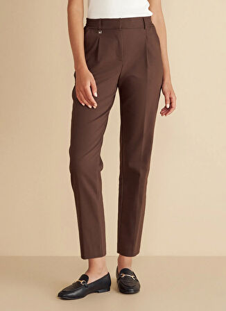 Brooks Brothers Normal Bel Regular Fit Kahve Kadın Pantolon Metal Logo Detaylı Yarım Lastikli P