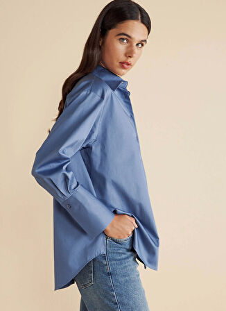 Brooks Brothers Oversize Gömlek Yaka Koyu Mavi Kadın Gömlek %100 Pamuk Arkası Düğme Detaylı Göm