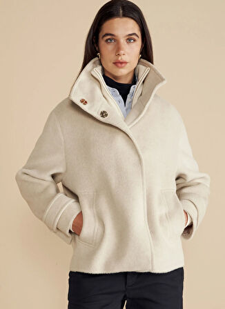 Brooks Brothers Taş Kadın Kaban Dik Yakalı Kısa Yün Kaban