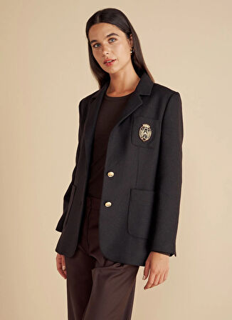 Brooks Brothers Standart Koyu Kahve Kadın Ceket Balıksırtı Desenli Tel Kırma Logolu