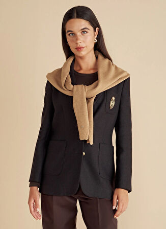 Brooks Brothers Standart Koyu Kahve Kadın Ceket Balıksırtı Desenli Tel Kırma Logolu