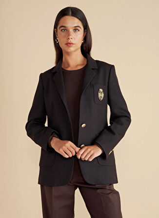 Brooks Brothers Standart Koyu Kahve Kadın Ceket Balıksırtı Desenli Tel Kırma Logolu