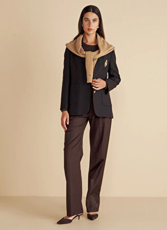 Brooks Brothers Standart Koyu Kahve Kadın Ceket Balıksırtı Desenli Tel Kırma Logolu