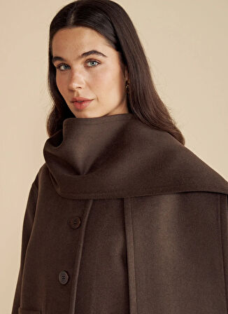 Brooks Brothers Koyu Kahve Kadın Mont Atkı Detaylı Yün Mont