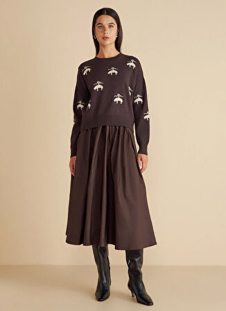 Brooks Brothers Normal Bel Koyu Kahve Kadın Midi Etek Tafta Büzgülü Maksi Etek