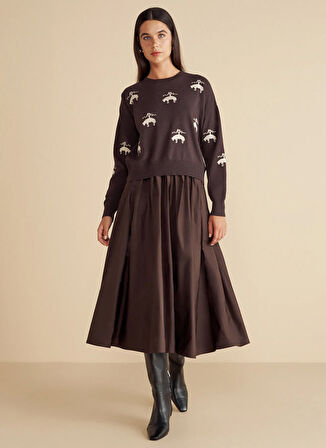 Brooks Brothers Normal Bel Koyu Kahve Kadın Midi Etek Tafta Büzgülü Maksi Etek