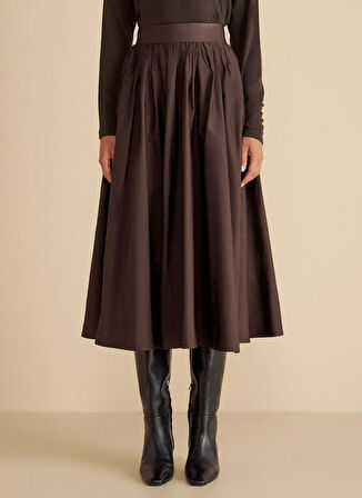 Brooks Brothers Normal Bel Koyu Kahve Kadın Midi Etek Tafta Büzgülü Maksi Etek