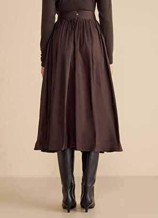 Brooks Brothers Normal Bel Koyu Kahve Kadın Midi Etek Tafta Büzgülü Maksi Etek