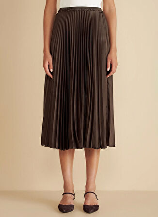 Brooks Brothers Normal Bel Koyu Kahve Kadın Midi Etek Beli Lastikli Pliseli Etek