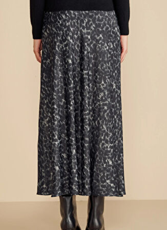 Brooks Brothers Normal Bel Gri - Siyah Kadın Leopar Desenli Midi Etek Leopar Desenli Midi Saten Etek