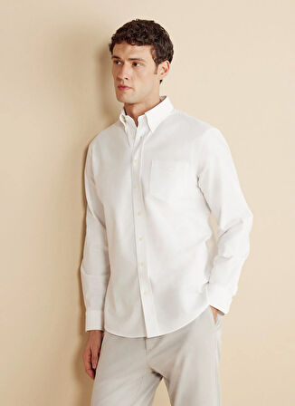 Brooks Brothers Regular Fit Düğmeli Yaka Beyaz Erkek Gömlek BBFW25MSH006