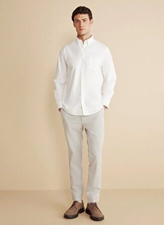 Brooks Brothers Regular Fit Düğmeli Yaka Beyaz Erkek Gömlek BBFW25MSH006